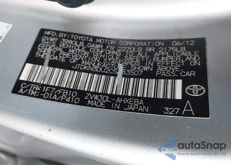 2012 Toyota Prius Three z USA, uszkodzony, nr VIN JTDKN3DU2C5483507